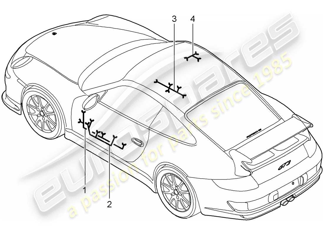 porsche 2009 (997-2 gt3) cableando arneses diagrama de piezas