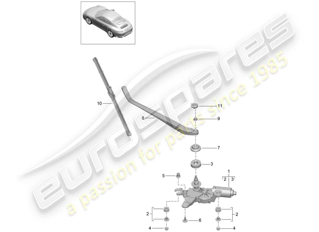porsche 2019 (991-2) limpiaparabrisas trasero diagrama de piezas