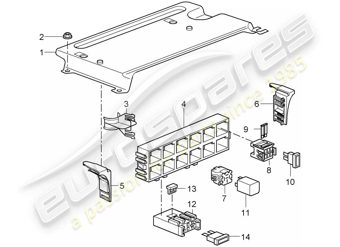 porsche 2009 997-2 turbo / gt2 diagrama de piezas de la caja de fusibles/placa de relé
