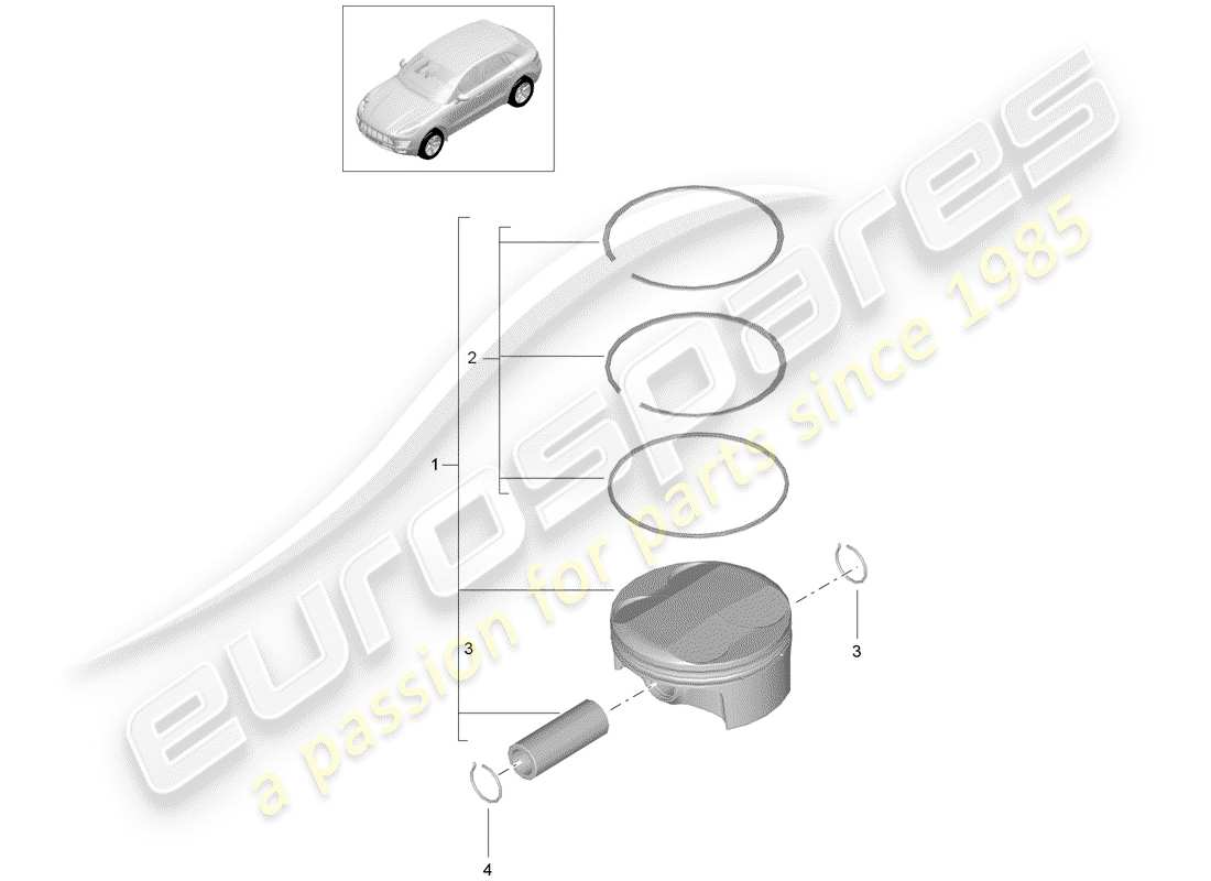 porsche 2016 (macan) pistón diagrama de piezas