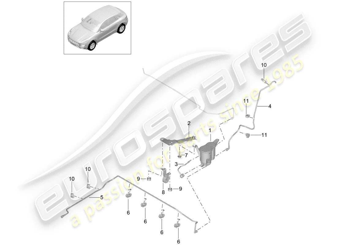 porsche 2016 (macan) diagrama de piezas del recipiente de emisiones evaporativas