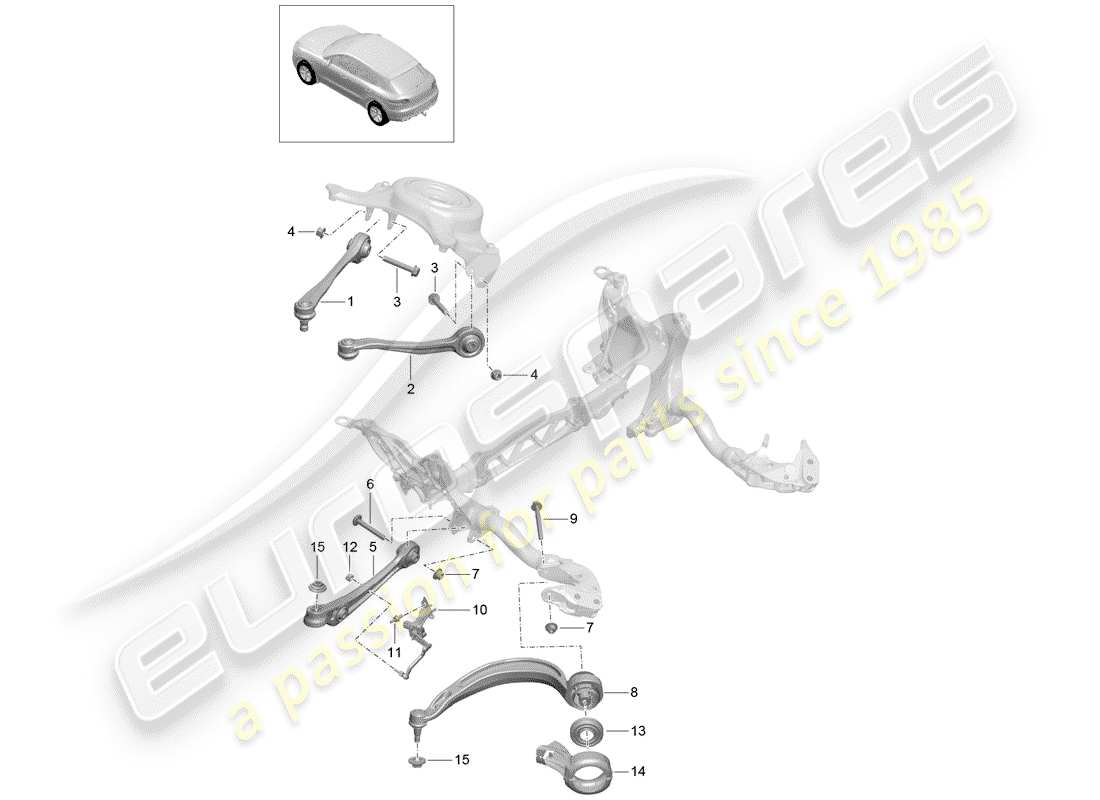 porsche 2014 (macan) brazo de control de oruga diagrama de piezas