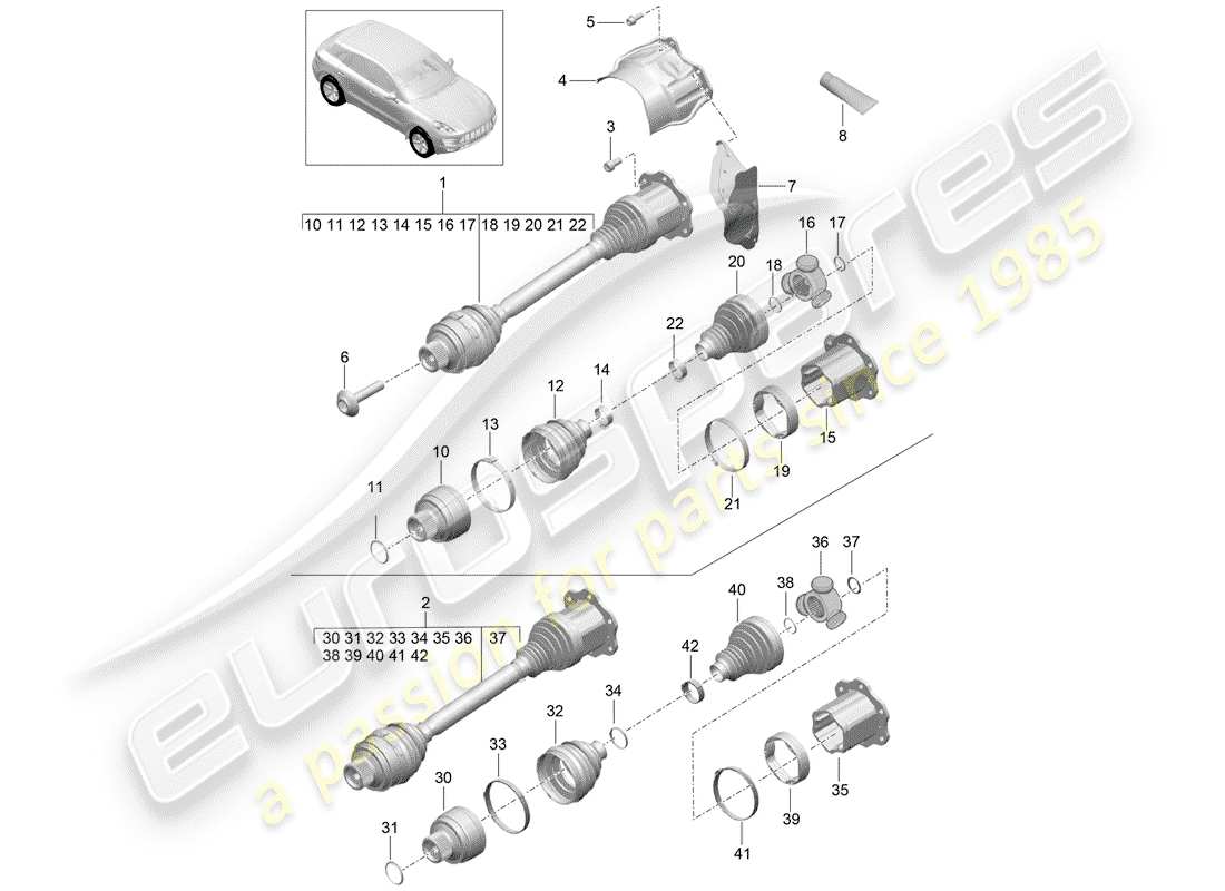 porsche 2017 (macan) eje de accionamiento diagrama de piezas