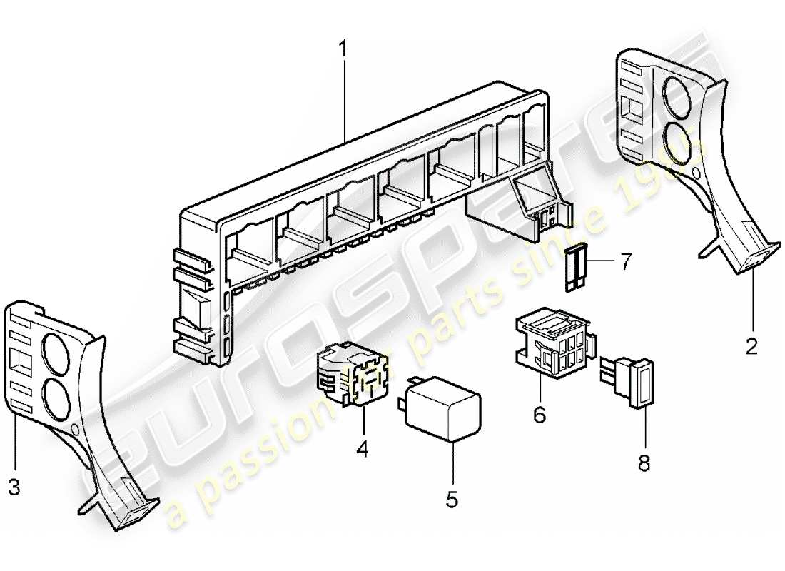 porsche 2008 (987 boxster) caja de fusibles/placa de relés diagrama de piezas