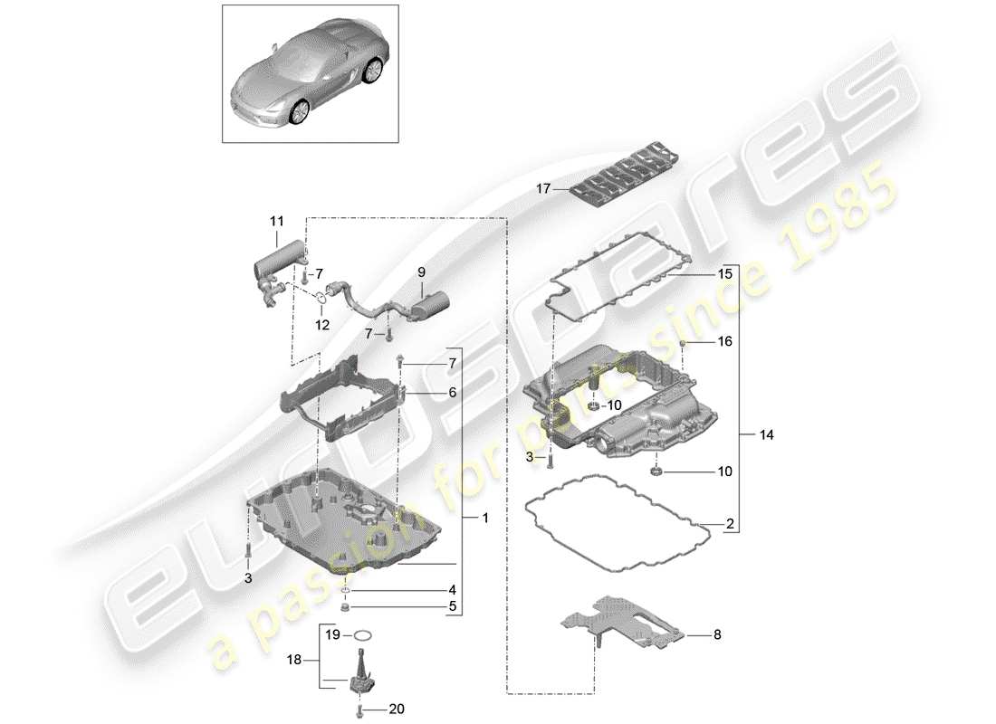 porsche 2016 (981 boxster spyder) diagrama de piezas del cárter de aceite