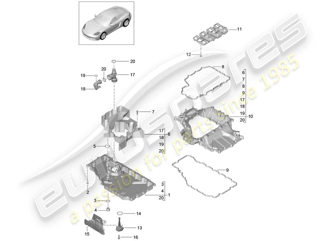 porsche 2017 (718 cayman) motor (presión de aceite/lubricación) diagrama de piezas