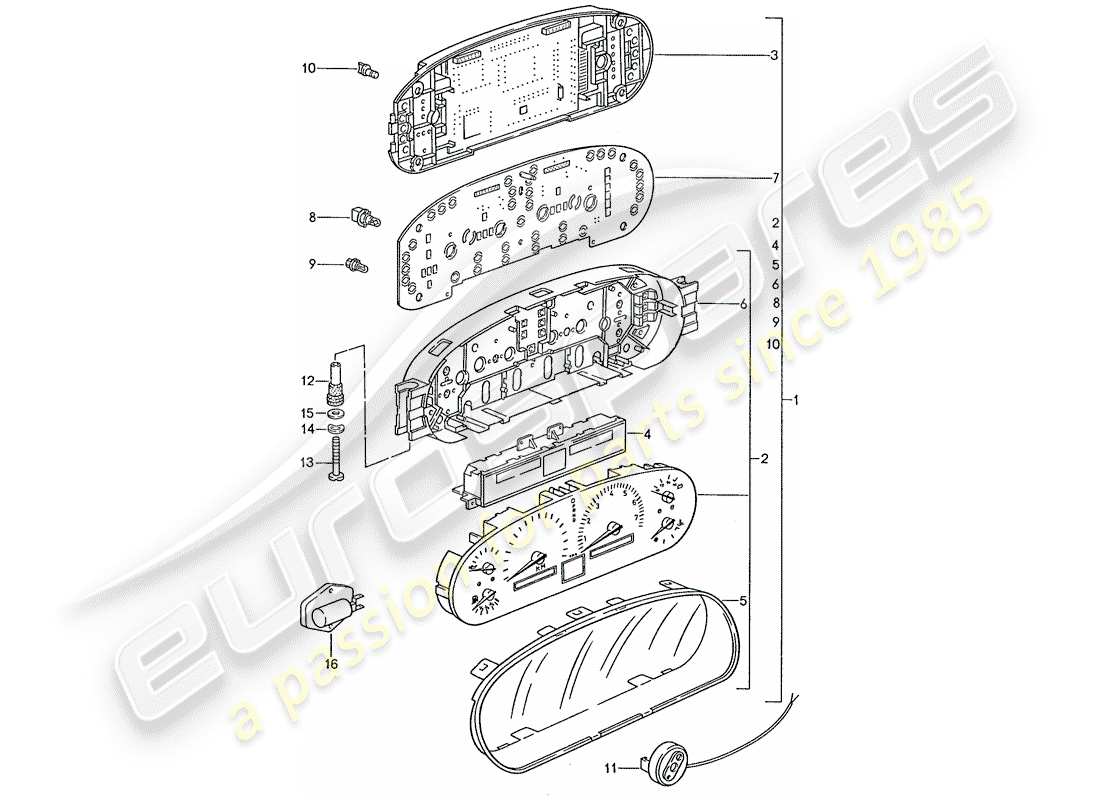 porsche 1990 (928) grupo de instrumentos - d - mj 1989>> diagrama de piezas
