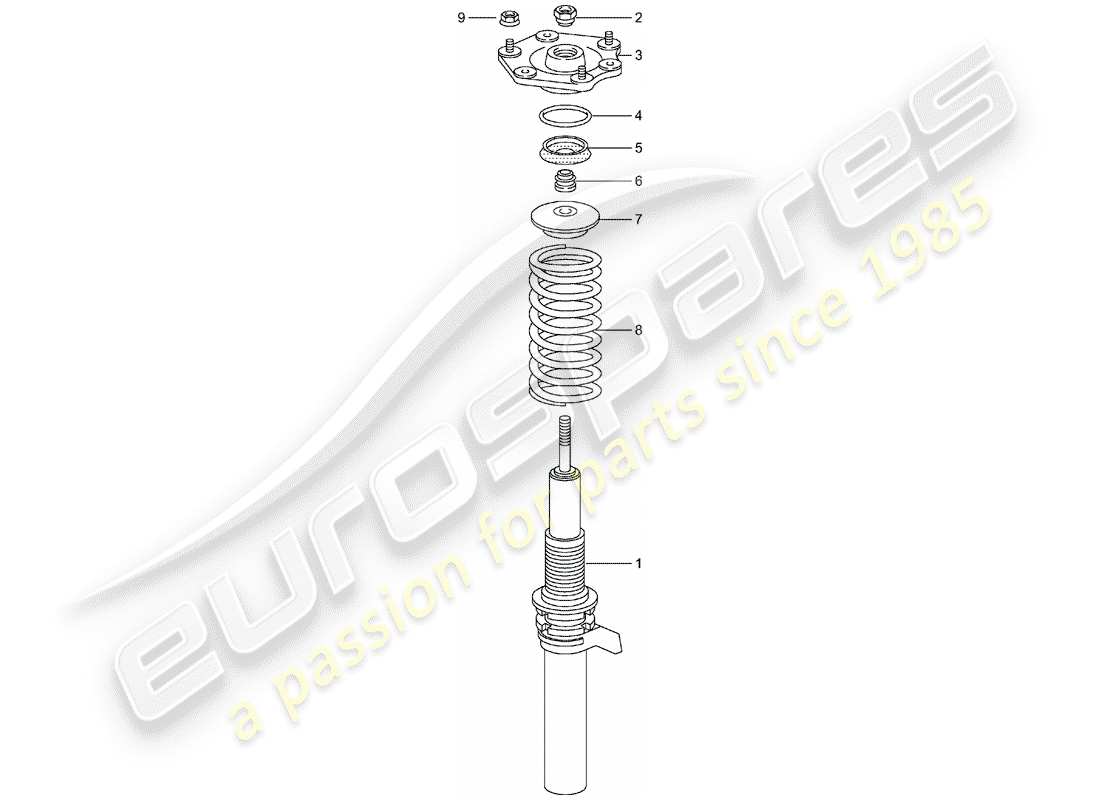 porsche 996 t/gt2 (2001) suspensión - puntal amortiguador diagrama de piezas