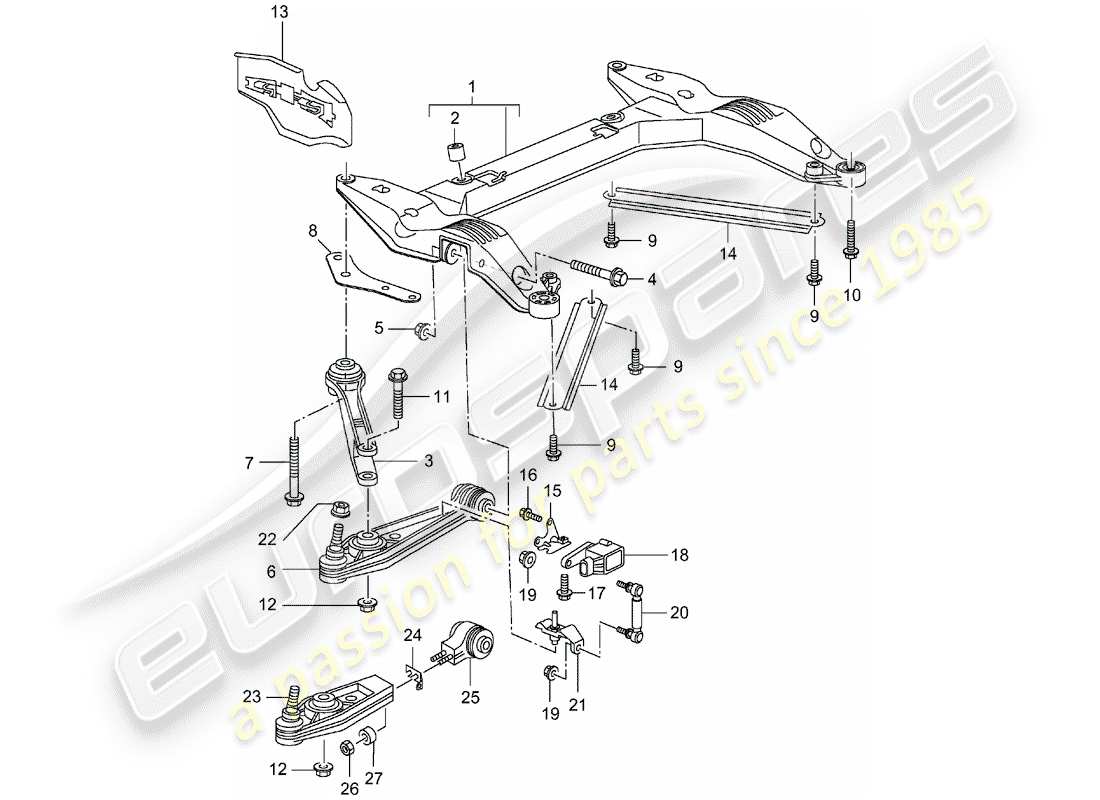 porsche 996 t/gt2 (2003) travesaño - brazo estabilizador de vía diagrama de piezas