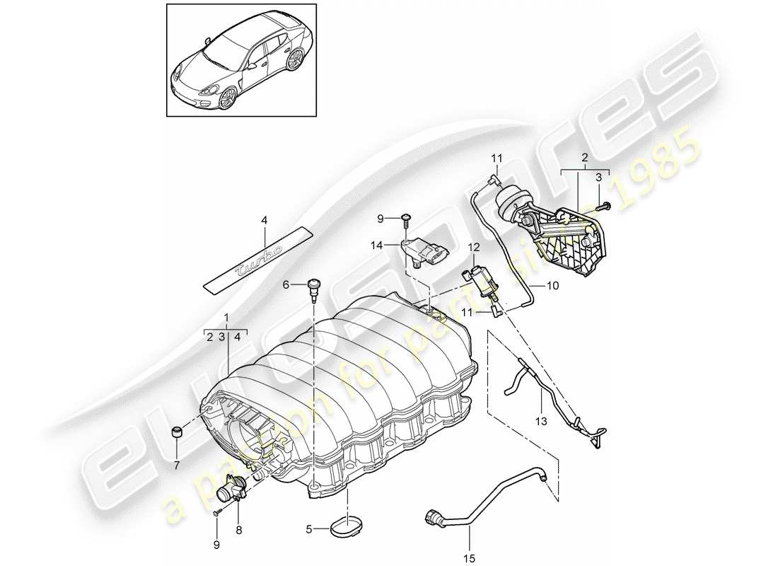 porsche 2013 (panamera 970) distribuidor de aire de admisión diagrama de piezas