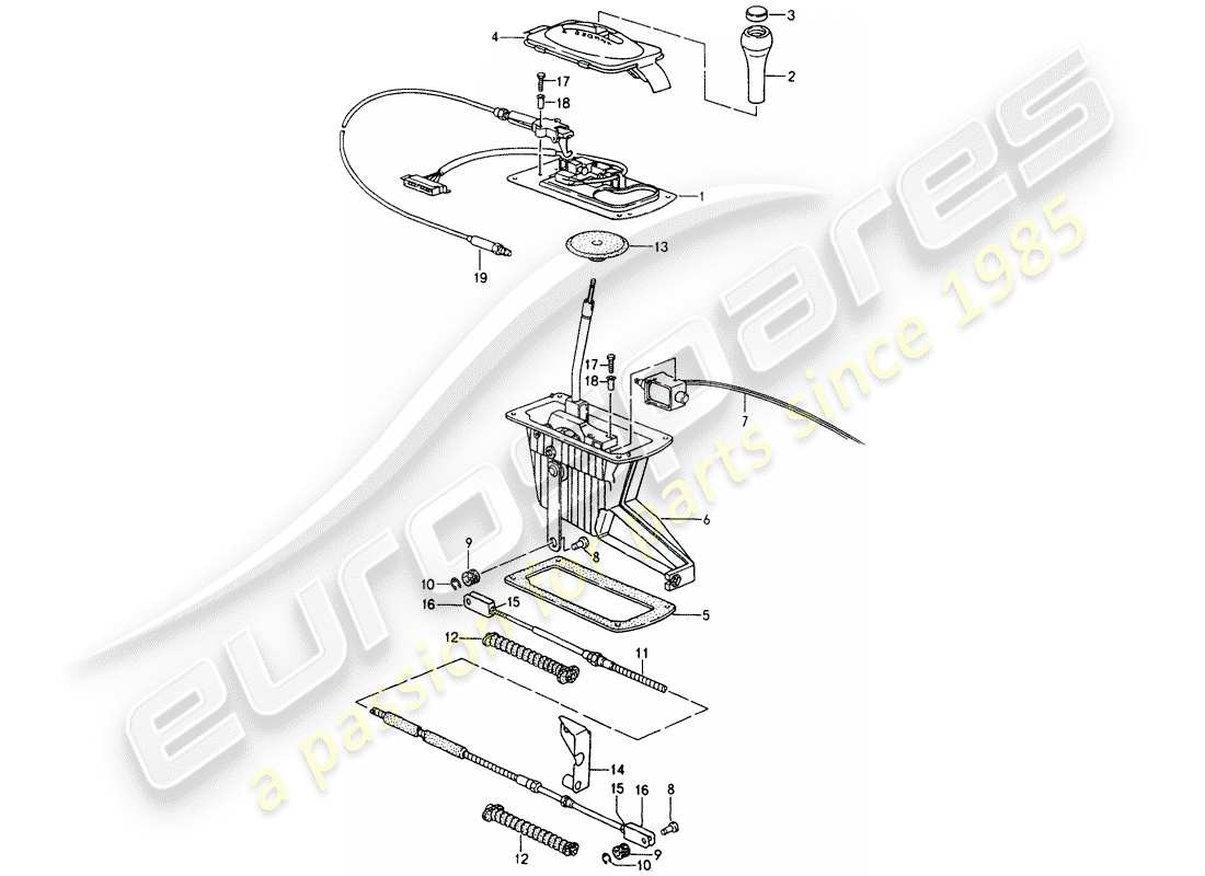porsche 1994 (964) palanca selectora - tiptronic - d - mj 1992>> diagrama de partes