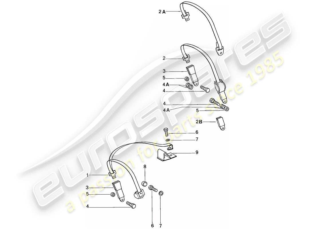 porsche 1986 (911) cinturón de seguridad diagrama de piezas
