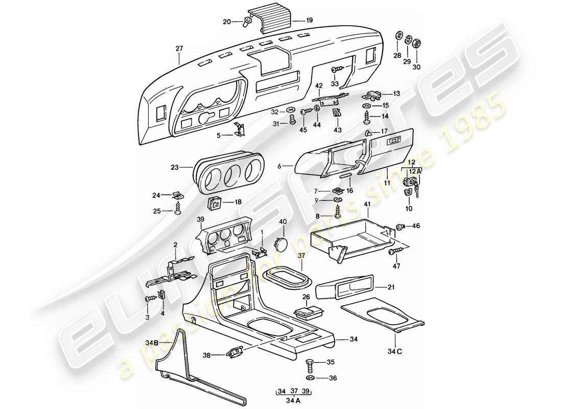 porsche 1979 (924) panel diagrama de piezas