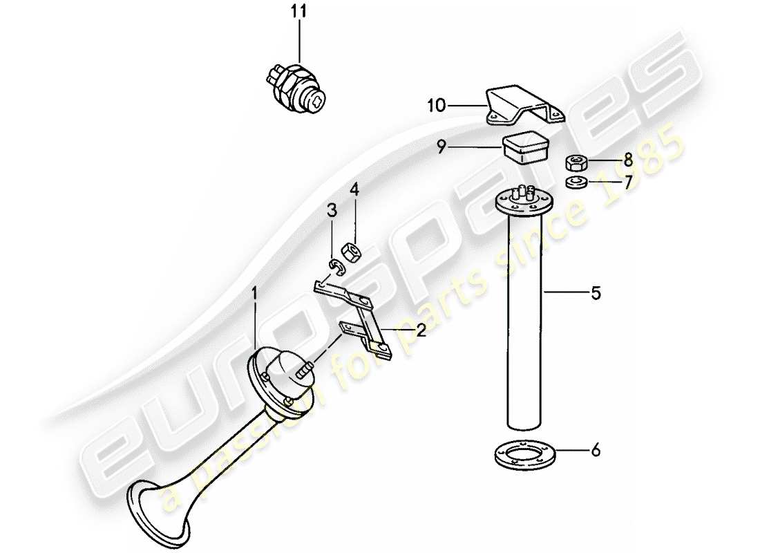 porsche 1986 (911) bocina de fanfarria - sensor - indicador de nivel de combustible - interruptor de luz de marcha atrás diagrama de piezas
