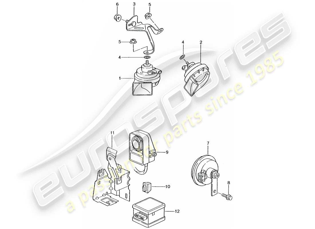 porsche 2005 (996 turbo / gt2) bocina fanfare - bocina - sistema de alarma diagrama de partes