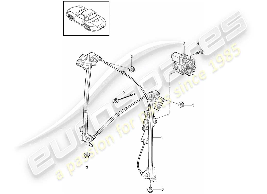 porsche 2009 (987 boxster) diagrama de pieza del regulador de ventana