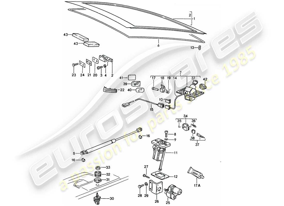 porsche 1994 (928) tapa del maletero trasero - piezas de instalación diagrama de piezas