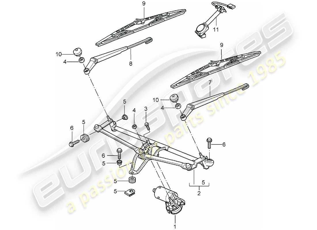 porsche 2005 (997-1) sistema limpiaparabrisas compl. diagrama de piezas