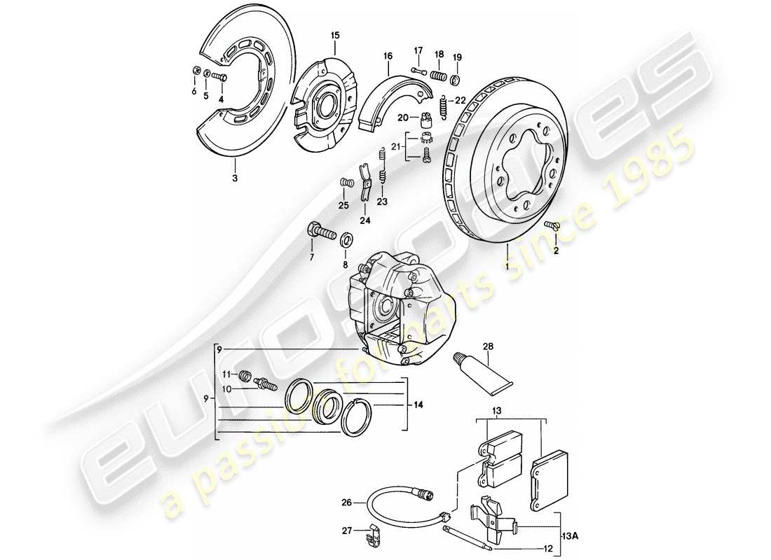porsche 1987 (911) freno - eje trasero diagrama de piezas