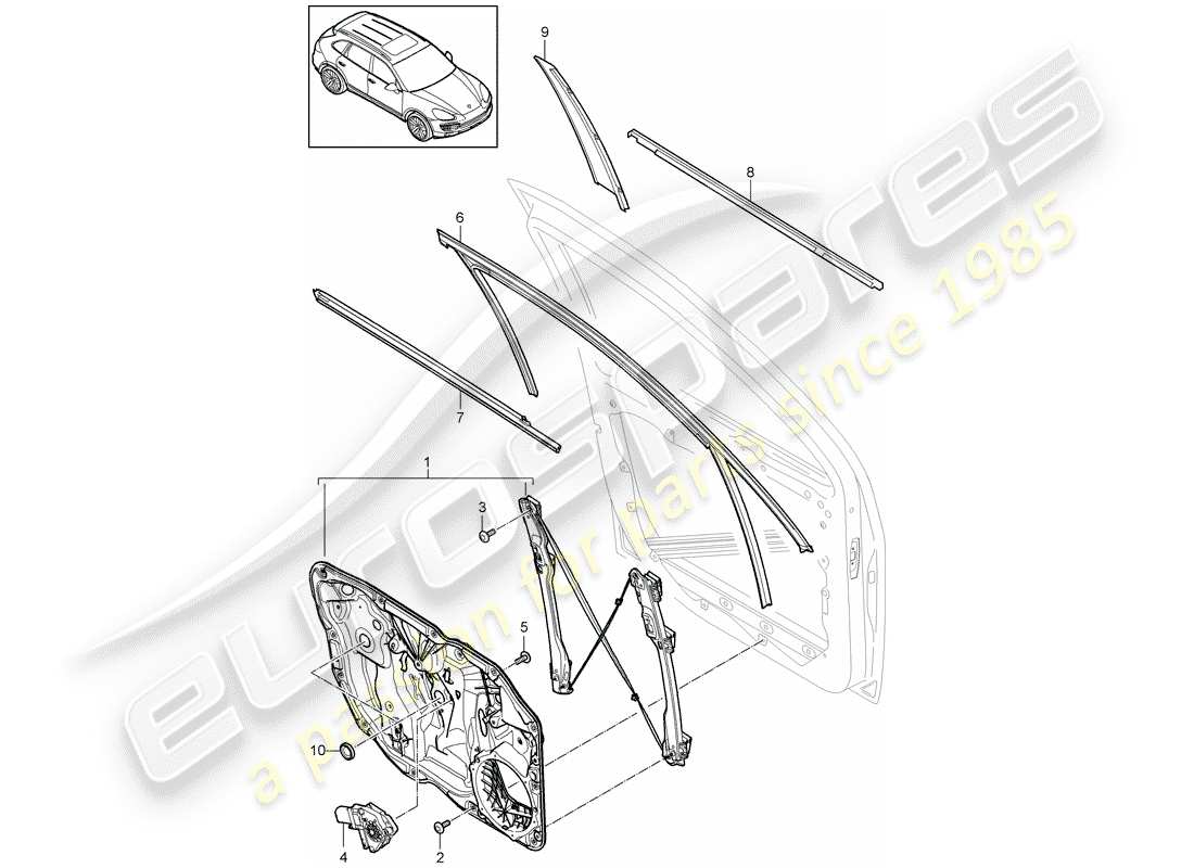 porsche 2017 (cayenne e2 92a) diagrama de pieza del regulador de ventana