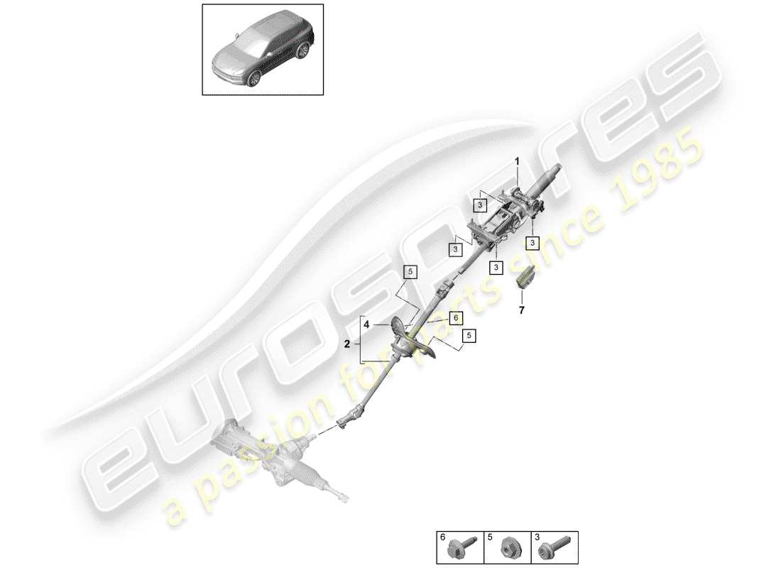 porsche 2018 (cayenne e3 9ya/9yb) columna de dirección diagrama de piezas