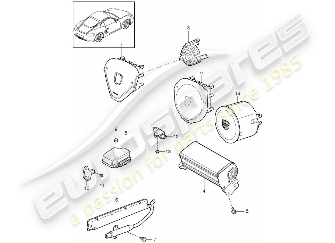 porsche cayman 987 (2009) diagrama de piezas del airbag