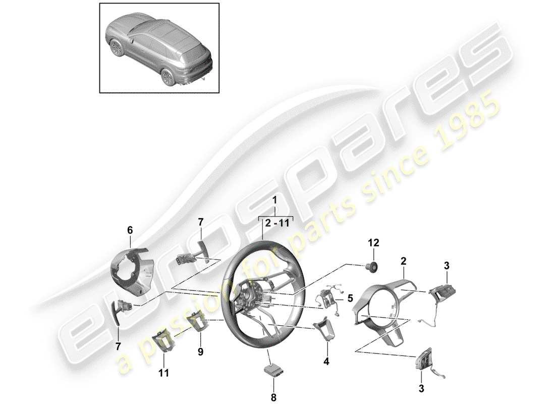 porsche 2020 (cayenne e3 9ya/9yb) diagrama de piezas del volante