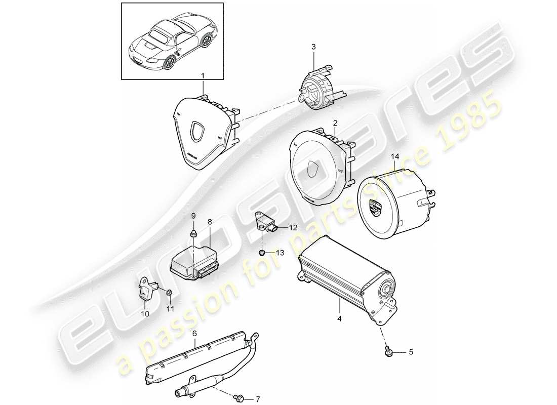 porsche boxster 987 (2012) diagrama de piezas del airbag