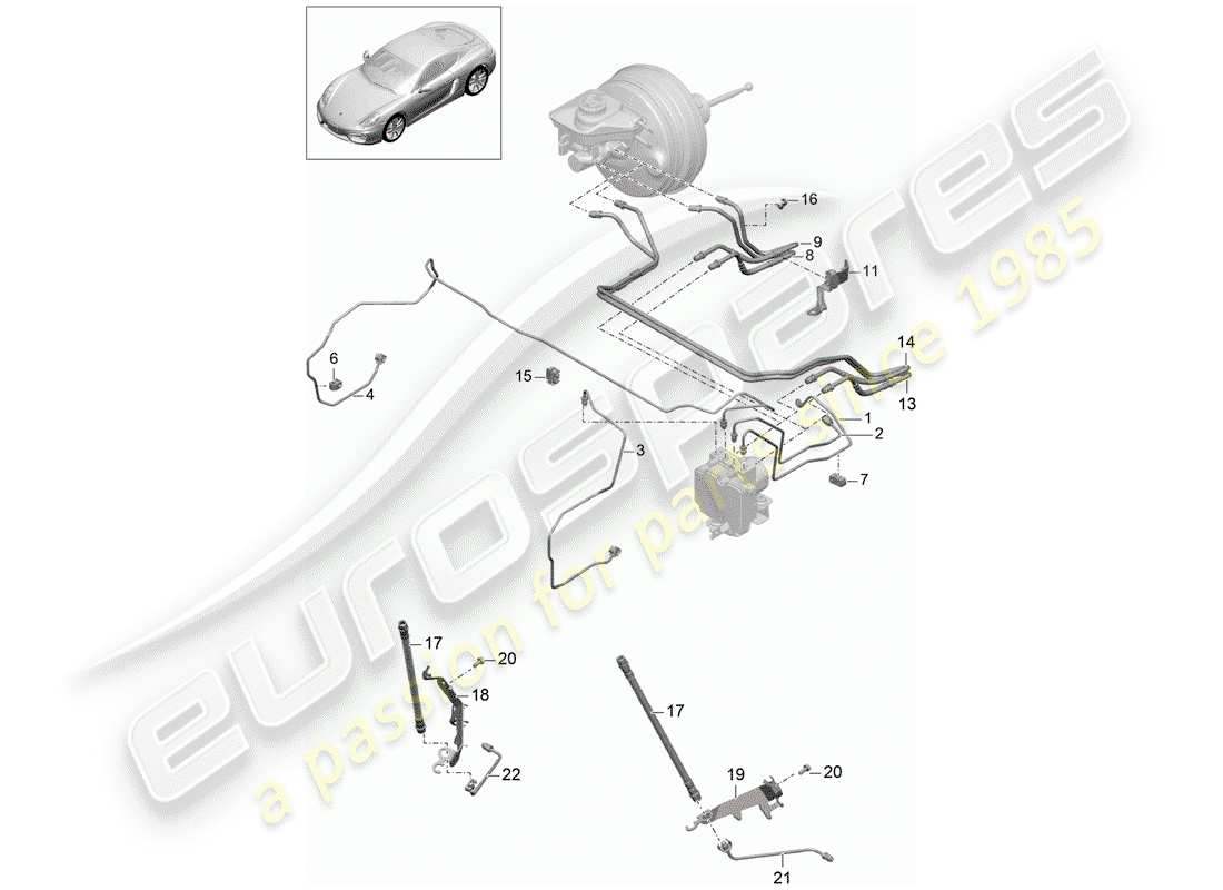 porsche 2016 (981 cayman) diagrama de piezas de líneas de freno