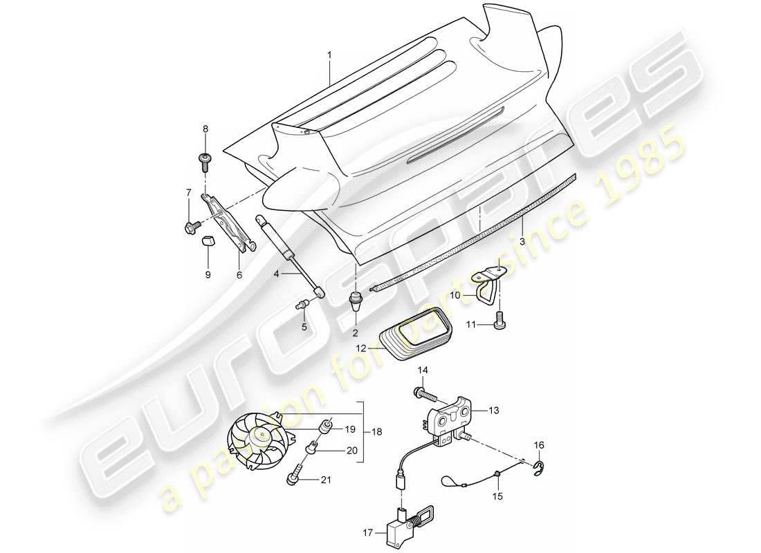 porsche 2009 997-2 turbo / gt2 diagrama de piezas de la cubierta