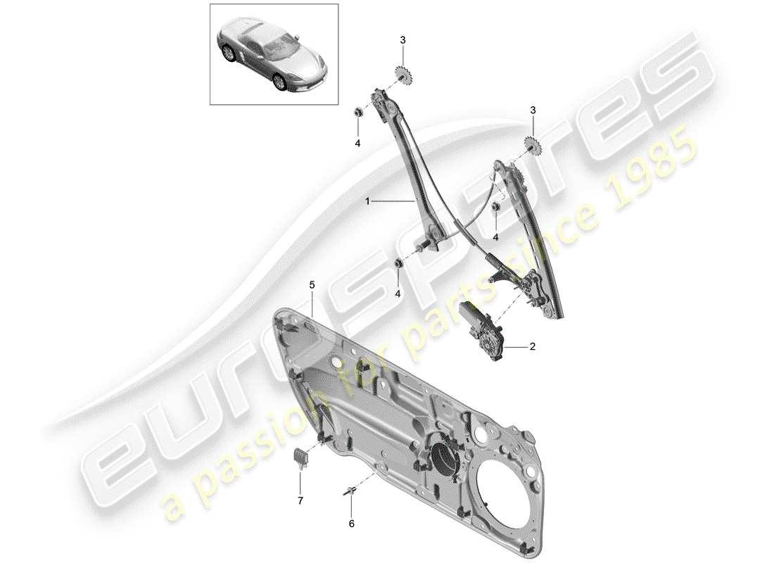 porsche 2020 (718 boxster) regulador de ventana diagrama de piezas