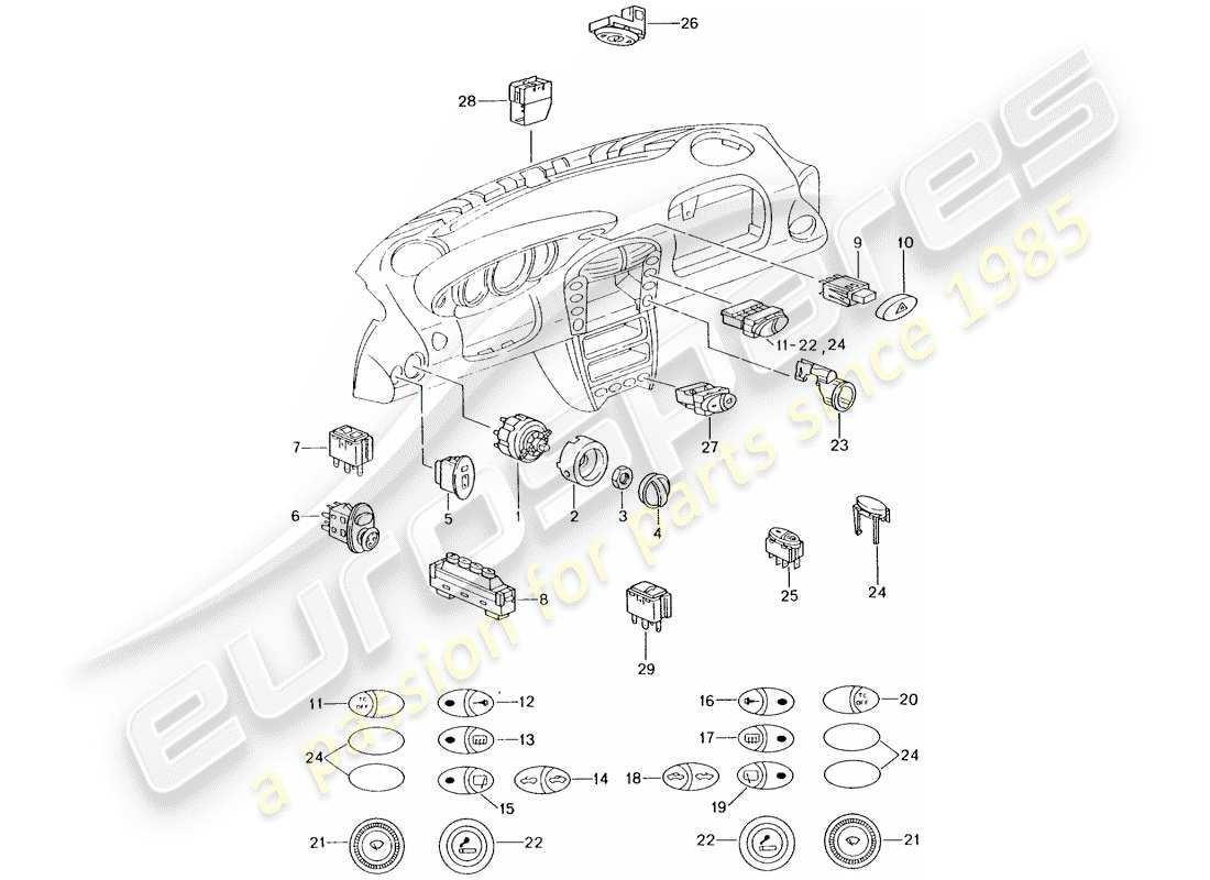 porsche 1998 (996) switch diagrama de piezas