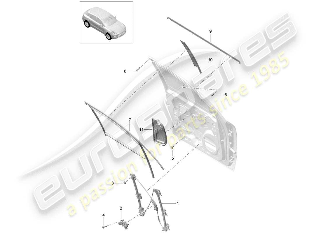 porsche 2018 (macan) regulador de ventana diagrama de piezas