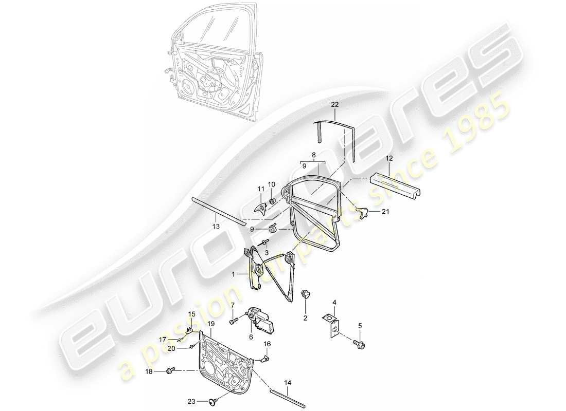 porsche 2010 (cayenne e1 9pa) regulador de ventana diagrama de piezas
