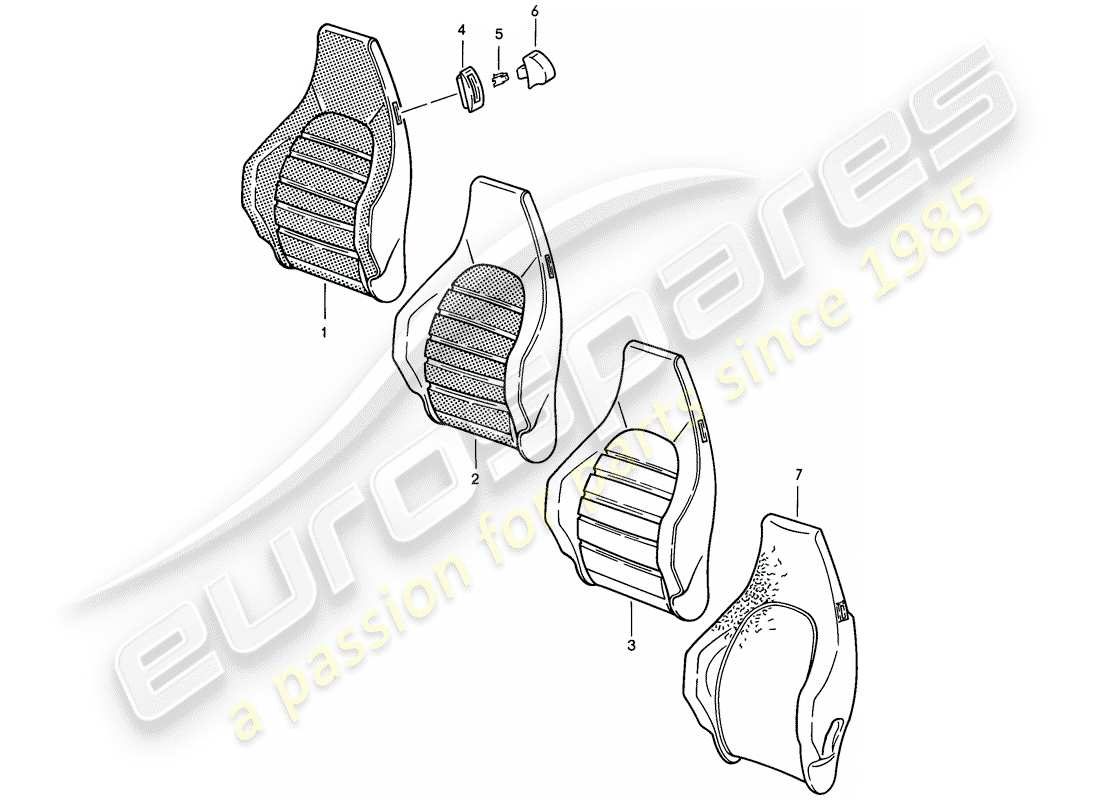 porsche 1984 (911) asiento deportivo - funda respaldo - d - mj 1985>> diagrama de piezas