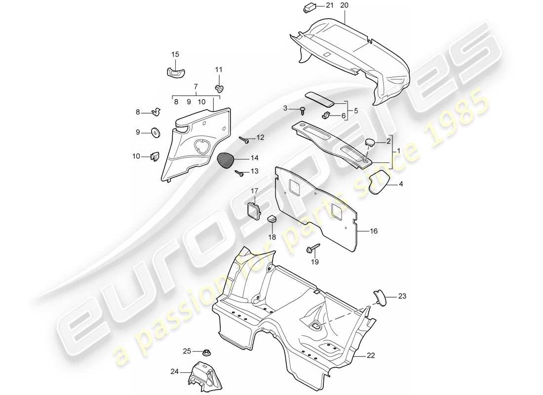 porsche 2007 (997-1 turbo / gt2) adornos diagrama de piezas