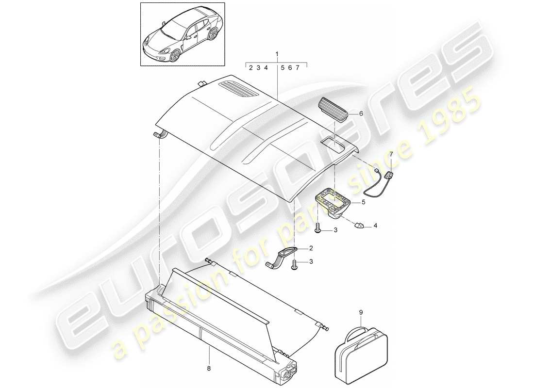 porsche 2014 (panamera 970) diagrama de piezas de la cubierta