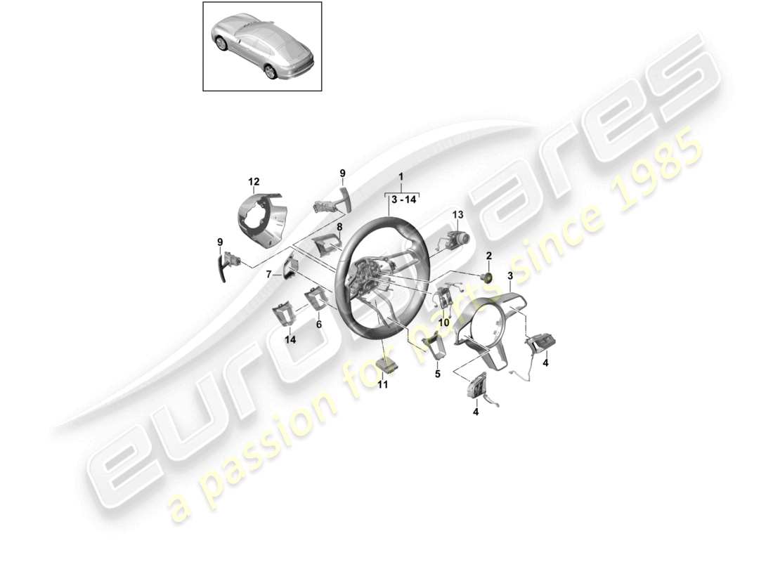 porsche 2019 (panamera 971-1) volante diagrama de piezas