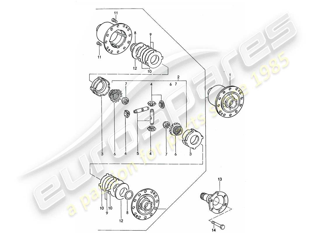 porsche 1995 (968) caja de cambios manual - diferencial de deslizamiento limitado diagrama de piezas