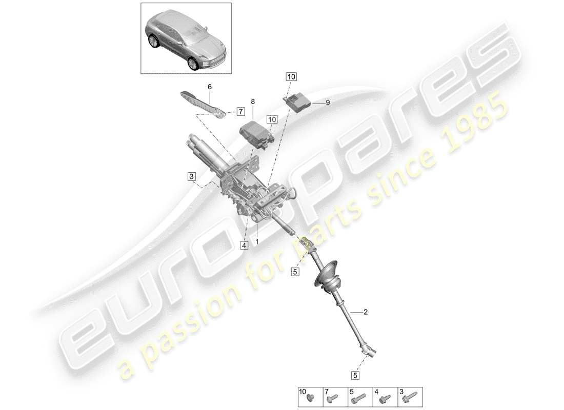 porsche 2019 (macan) diagrama de piezas de la columna de dirección