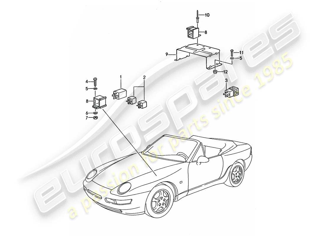 porsche 1992 (968) relé - para - control superior convertible diagrama de piezas