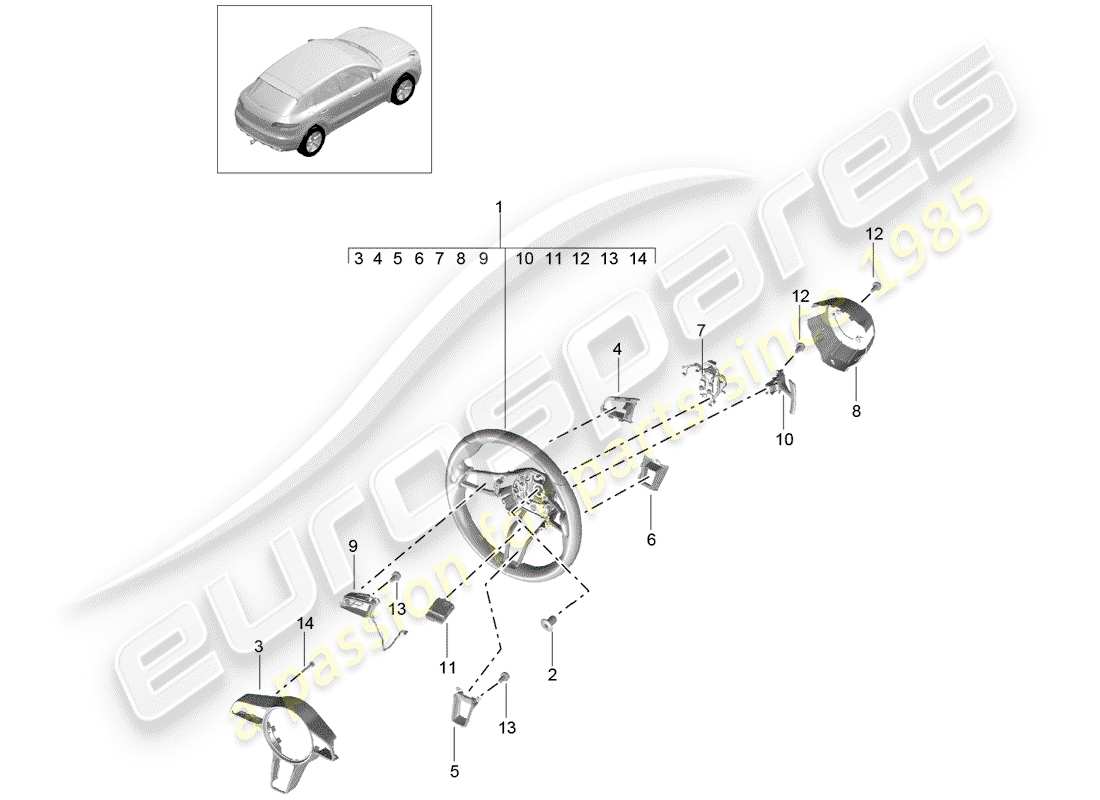 porsche macan (2018) diagrama de piezas del volante