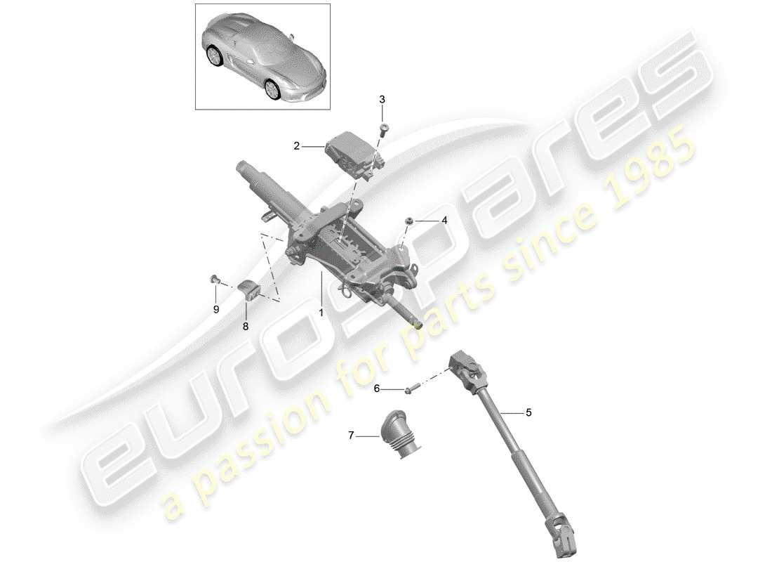 porsche 2016 (981 boxster spyder) columna de dirección diagrama de piezas