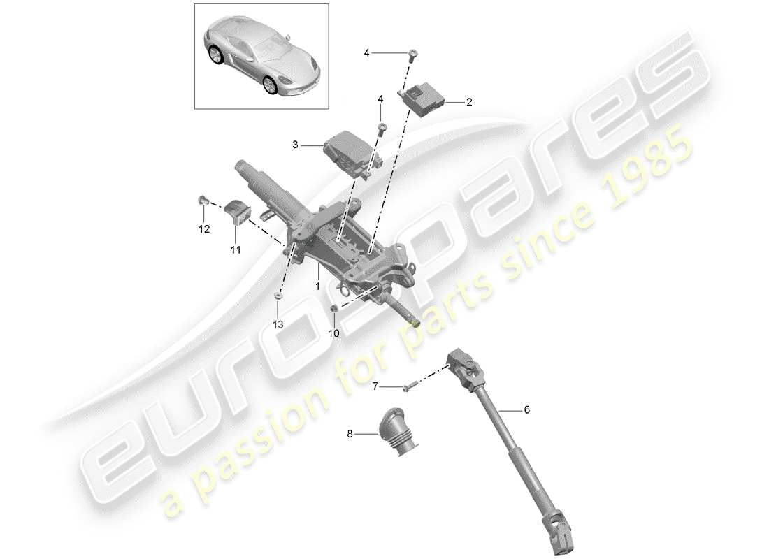 porsche 2017 (718 cayman) diagrama de piezas de la columna de dirección