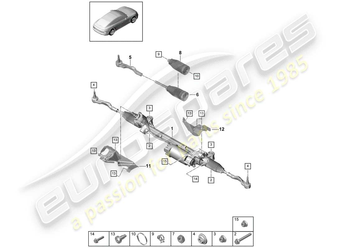 porsche 2017 (panamera 971-1) diagrama de piezas del mecanismo de dirección