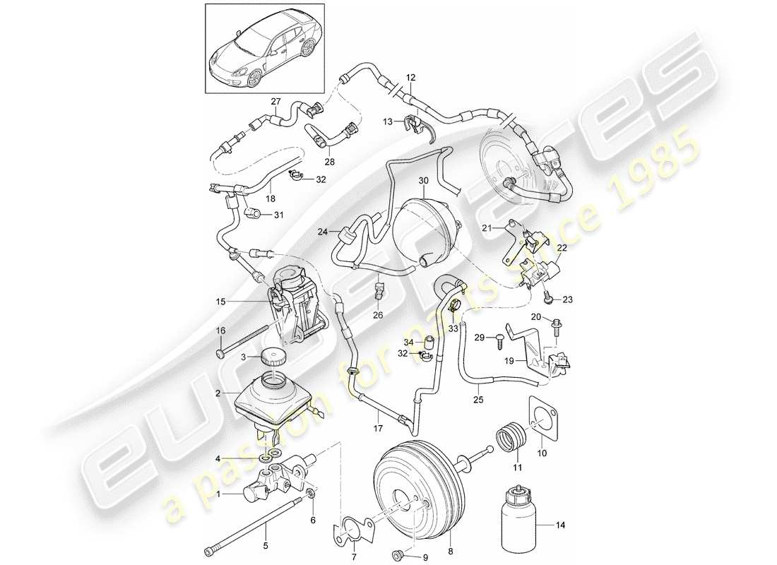 porsche 2014 (panamera 970) diagrama de piezas del cilindro maestro de freno
