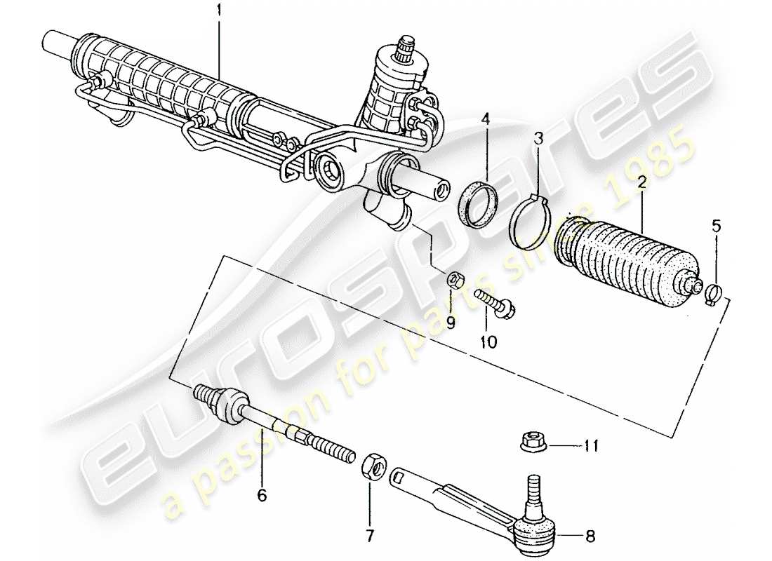 porsche 1999 (986 boxster) dirección asistida - engranaje de dirección diagrama de piezas
