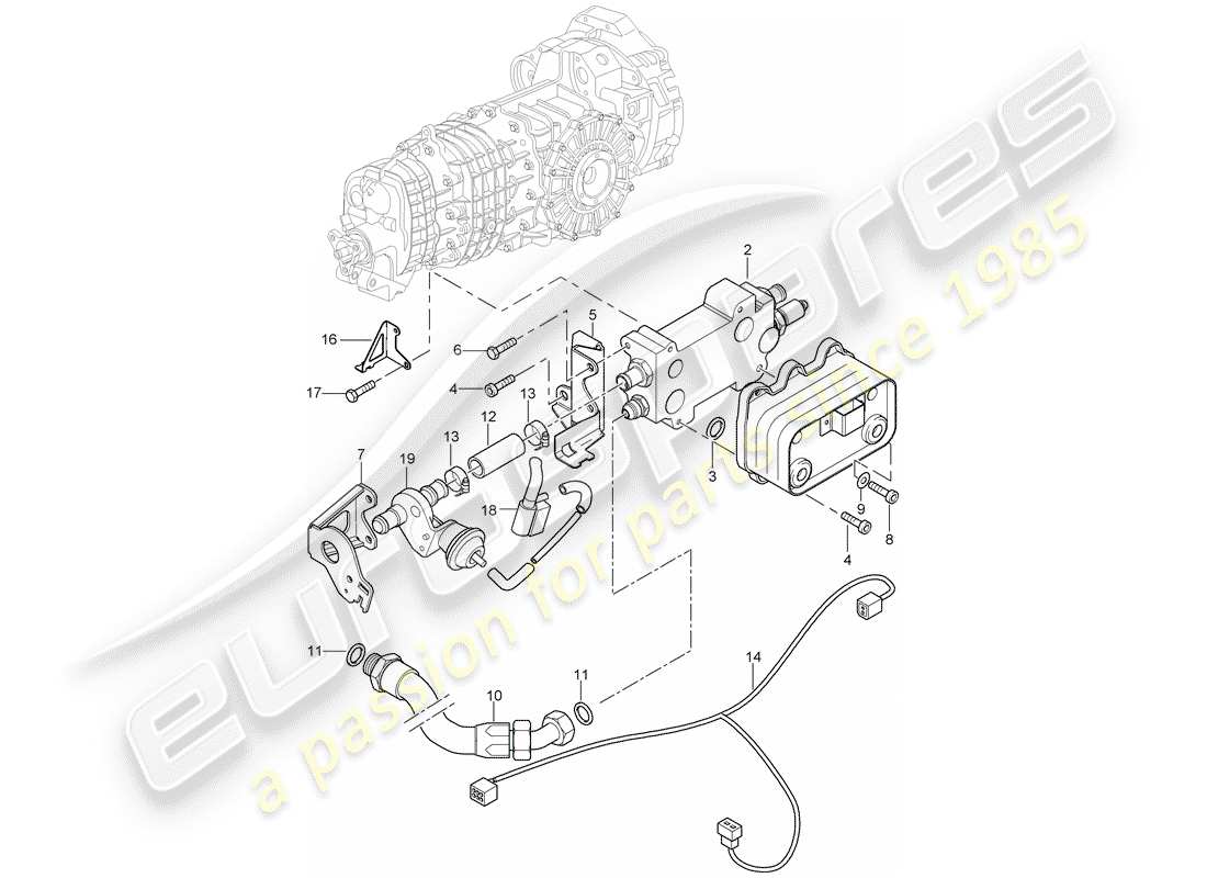 porsche 2005 (996 turbo / gt2) enfriador de aceite de engranajes - diagrama de piezas de líneas