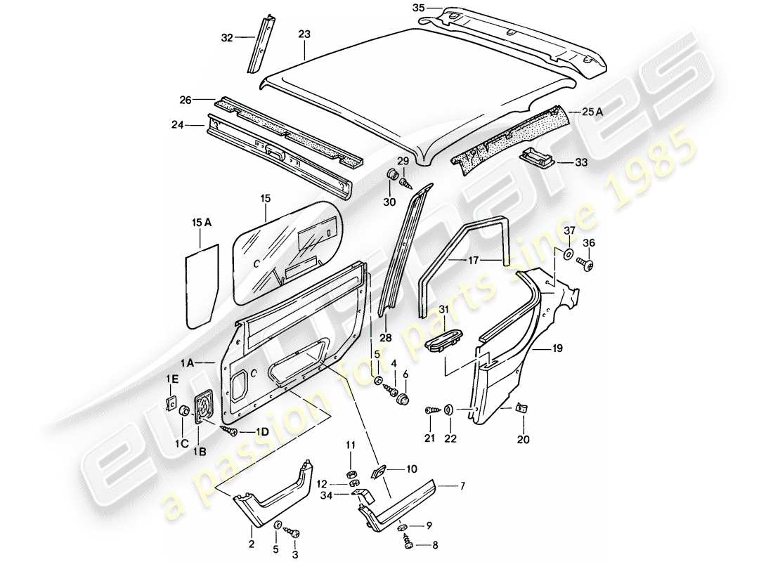 porsche 1988 (924s) adornos diagrama de piezas