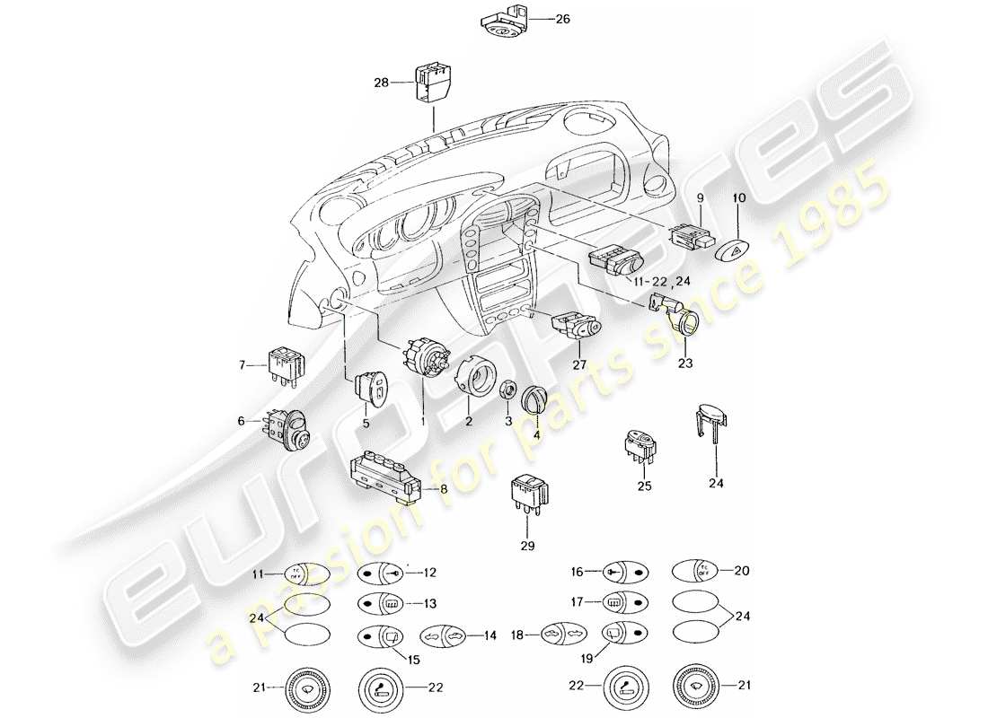 porsche 996 (2000) diagrama de piezas del interruptor